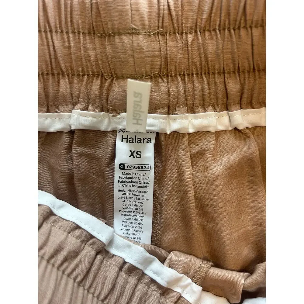 Halara Tan High Waisted Drawstring Wide Leg Baggy Linen Feel Pants Size XS